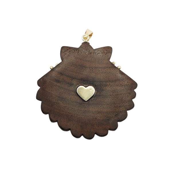 Carved Chestnut Scallop Shell Pendant in shell by Christina Puchi