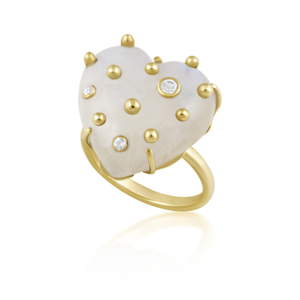 Carved Stone Studded Heart Ring