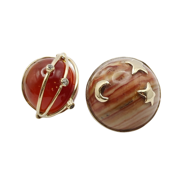 Carved Stone Planet Earrings - orange/brown by Christina Puchi
