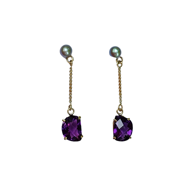 Amethyst Silver Pearl Earrings in pearl by Christina Puchi