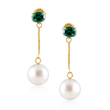 Load image into Gallery viewer, Green Oval Button Pearl Earrings by Christina Puchi
