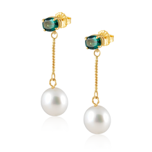 Load image into Gallery viewer, Green Oval Button Pearl Earrings by Christina Puchi
