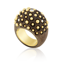 Load image into Gallery viewer, Walnut Ring with Diamonds and Gold in carved wood by Christina Puchi

