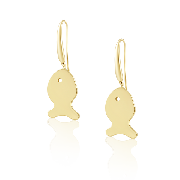 Fish Dangle Earrings in gold by Christina Puchi