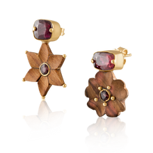 Load image into Gallery viewer, Carved Wooden Flower Earrings in carved wood by Christina Puchi
