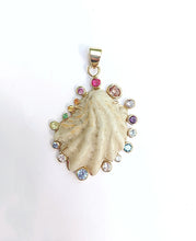 Load image into Gallery viewer, White Kitten Paw Rainbow Halo Pendant in shell by Christina Puchi
