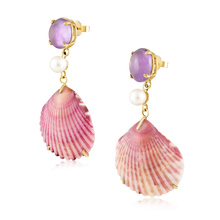 Load image into Gallery viewer, Amethyst, Pearl + Shell Earrings in shell by Christina Puchi

