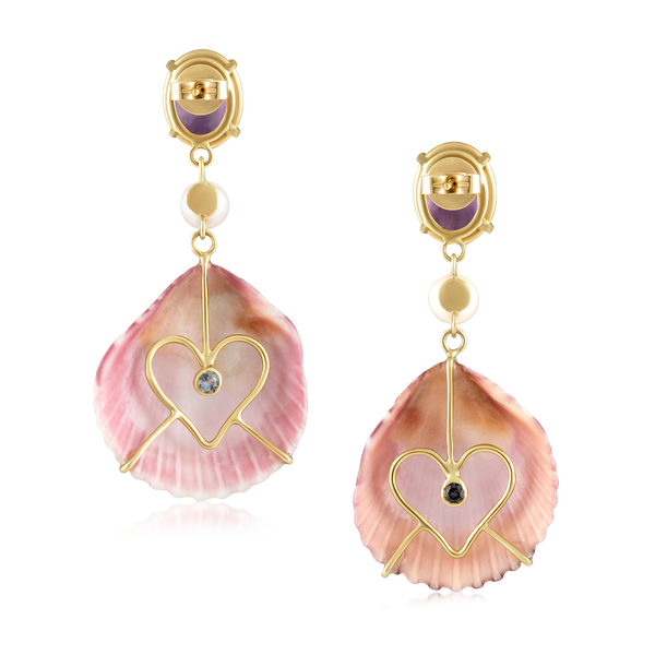 Amethyst, Pearl + Shell Earrings in shell by Christina Puchi