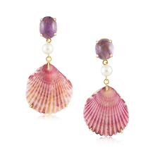 Load image into Gallery viewer, Amethyst, Pearl + Shell Earrings in shell by Christina Puchi

