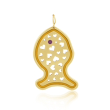 Load image into Gallery viewer, Enamel + Heart Fish Pendant in gold by Christina Puchi
