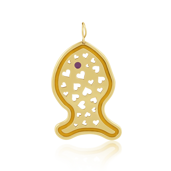 Enamel + Heart Fish Pendant in gold by Christina Puchi