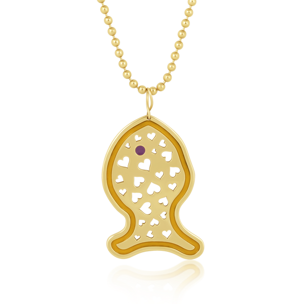 Enamel + Heart Fish Pendant in gold by Christina Puchi