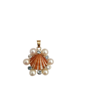 Load image into Gallery viewer, Striped Shell Aquamarine + Pearl Halo Pendant in shell by Christina Puchi

