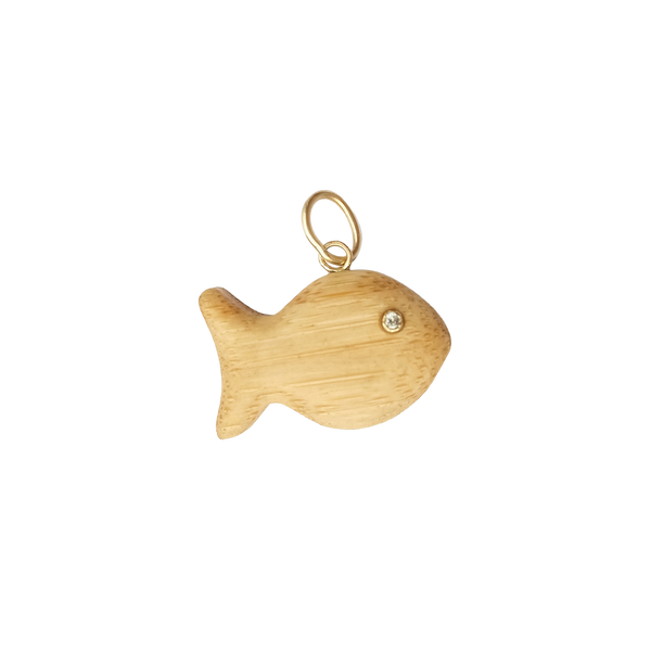 Carved Bamboo Fish Pendant in carved wood by Christina Puchi