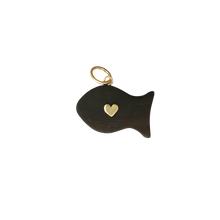 Load image into Gallery viewer, Carved Ebony Fish Pendant in carved wood by Christina Puchi
