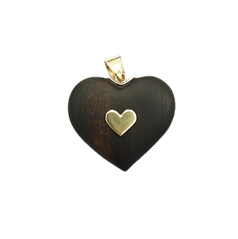 Carved Ebony Stitched Heart Pendant in carved wood by Christina Puchi