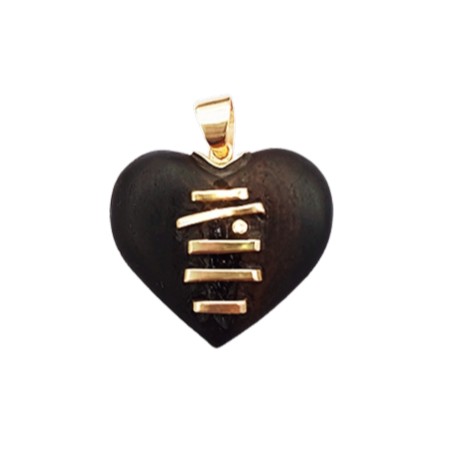 Carved Ebony Stitched Heart Pendant in carved wood by Christina Puchi