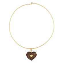 Load image into Gallery viewer, Carved Walnut Stitched Heart Pendant in carved wood by Christina Puchi
