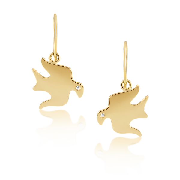 Bird Dangle Earrings in gold by Christina Puchi