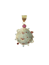 Load image into Gallery viewer, Grey/Red Shell Heart Halo in shell by Christina Puchi
