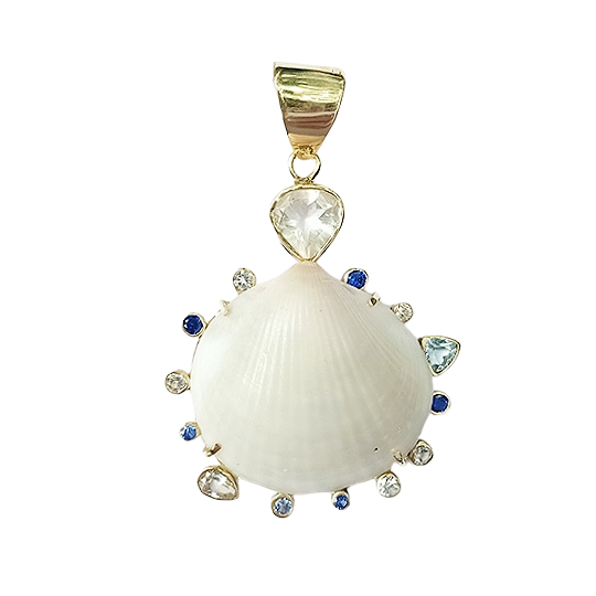 White Shell Blue & White Halo Pendant