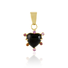 Load image into Gallery viewer, Onyx Heart Pink Halo Pendant in carved stone by Christina Puchi

