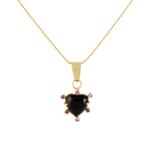 Load image into Gallery viewer, Onyx Heart Pink Halo Pendant in carved stone by Christina Puchi
