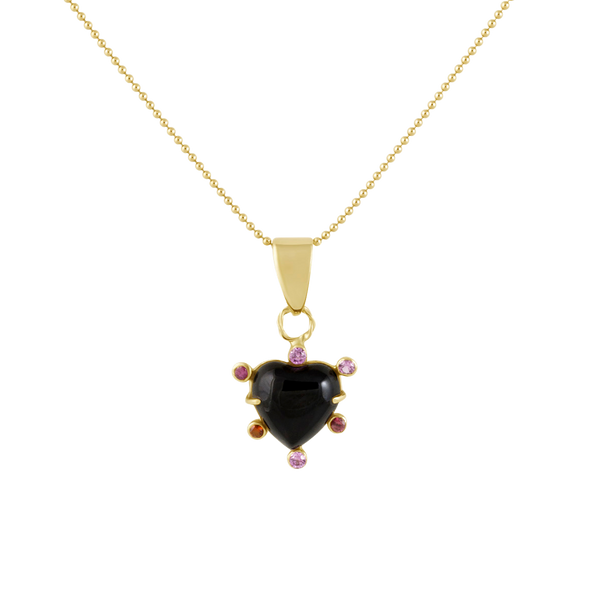 Onyx Heart Pink Halo Pendant in carved stone by Christina Puchi