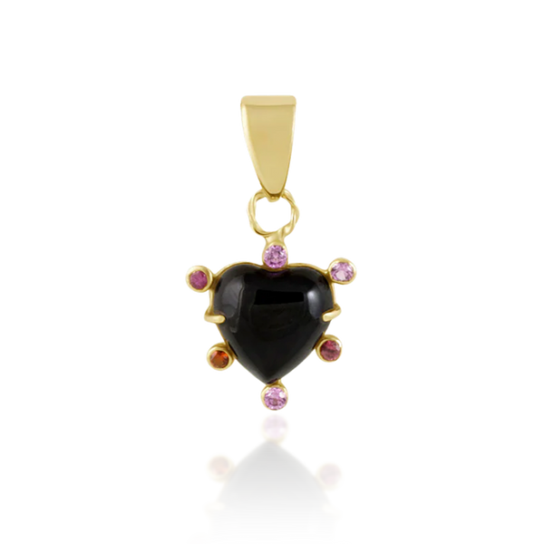 Onyx Heart Pink Halo Pendant in carved stone by Christina Puchi