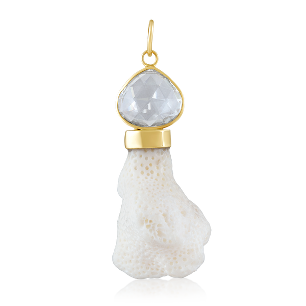 Teardrop Aquamarine Coral Pendant in shell by Christina Puchi