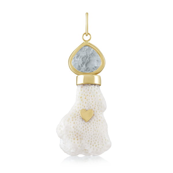 Teardrop Aquamarine Coral Pendant in shell by Christina Puchi