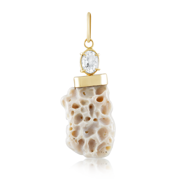 Oval Aquamarine Coral Pendant in shell by Christina Puchi