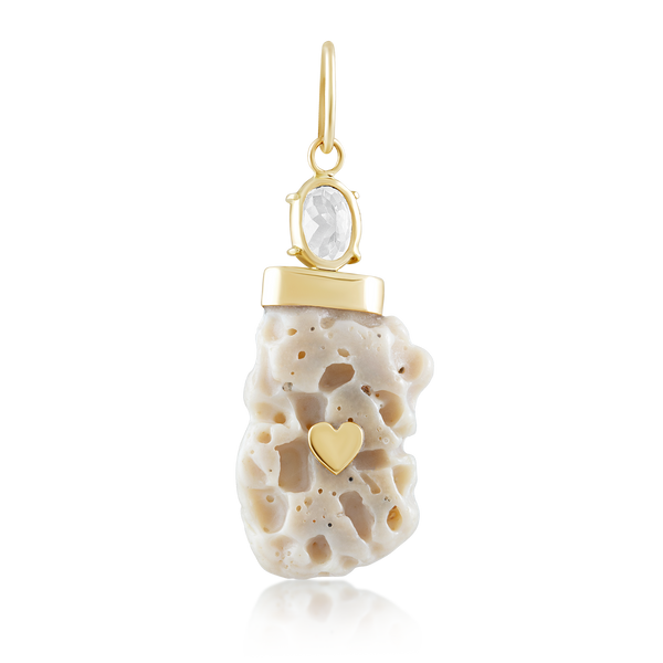 Oval Aquamarine Coral Pendant in shell by Christina Puchi