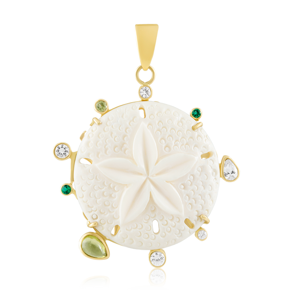Carved Bone Sand Dollar Green Halo Pendant by Christina Puchi