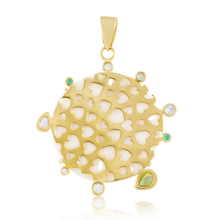 Load image into Gallery viewer, Carved Bone Sand Dollar Green Halo Pendant by Christina Puchi
