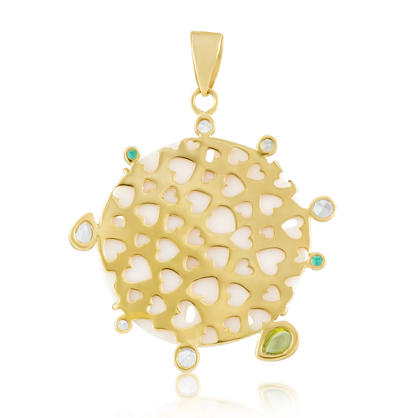 Carved Bone Sand Dollar Green Halo Pendant by Christina Puchi