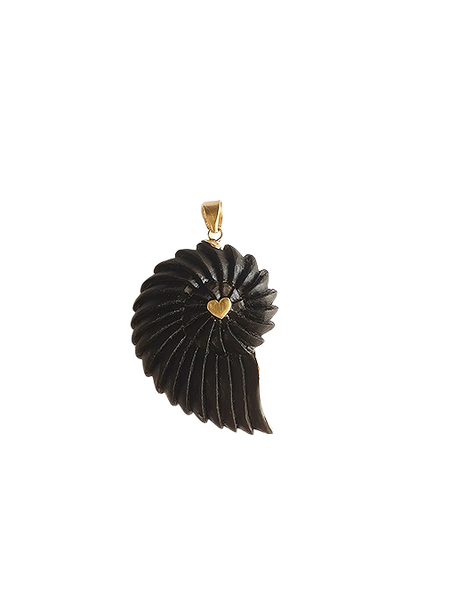 Carved Ebony Ammonite Pendant in carved wood and shell by Christina Puchi