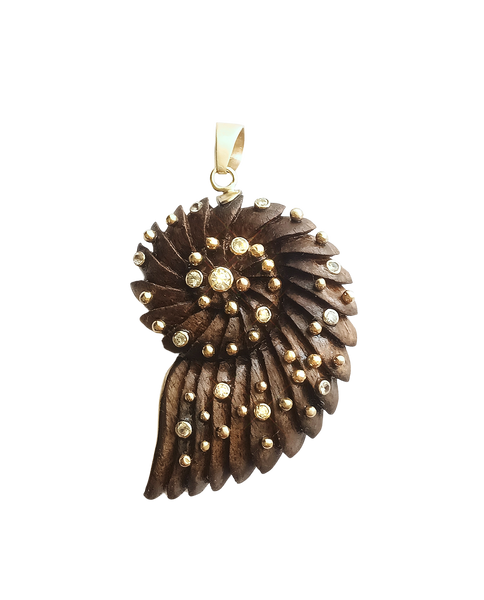 Carved Walnut Ammonite Pendant by Christina Puchi