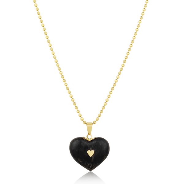 Carved Ebony Stitched Heart Pendant in carved wood by Christina Puchi