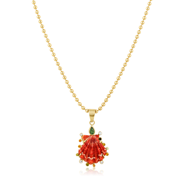Dark Orange Lion’s Paw Halo Pendant in shell by Christina Puchi