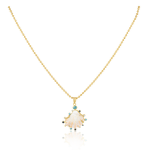 Load image into Gallery viewer, White Kitten’s Paw Aqua Halo Pendant in shell by Christina Puchi
