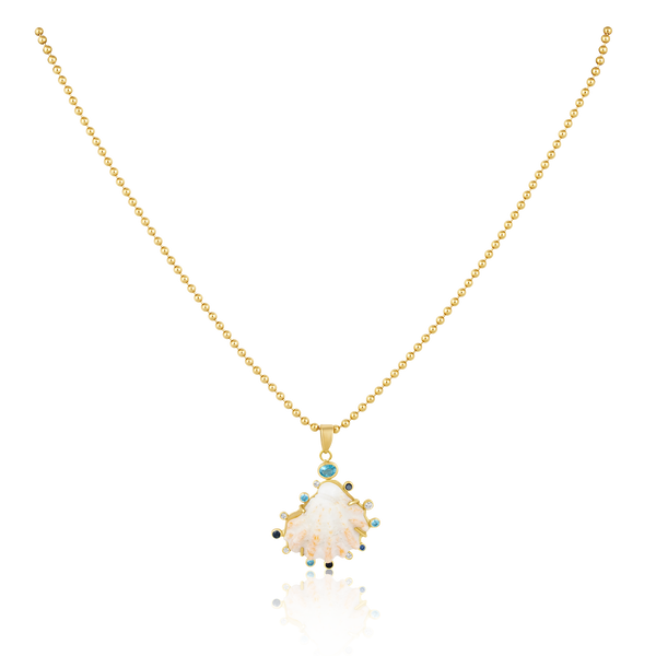 White Kitten’s Paw Aqua Halo Pendant in shell by Christina Puchi