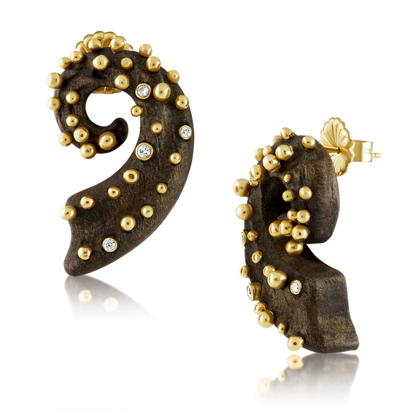 Carved Walnut Spiral Earrings