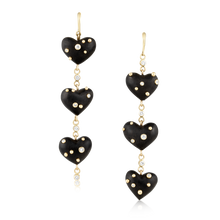 Load image into Gallery viewer, Diamond + Gold Ebony Heart Earrings in carved wood by Christina Puchi
