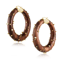 Load image into Gallery viewer, Large Walnut Hoop Earrings in carved wood by Christina Puchi
