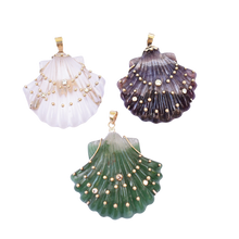 Load image into Gallery viewer, Carved Amethyst Shell Pendant in carved stone and shell by Christina Puchi
