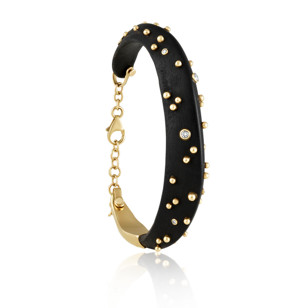 Diamond + Gold Ball Ebony Bracelet in carved wood by Christina Puchi