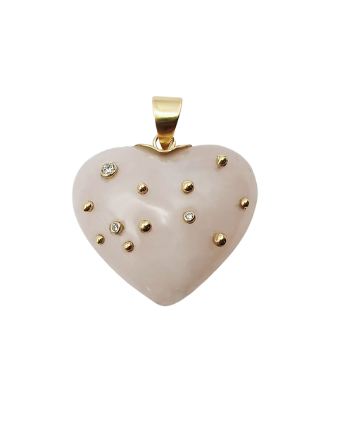 Rose Quartz Carved Heart Pendant in carved stone by Christina Puchi