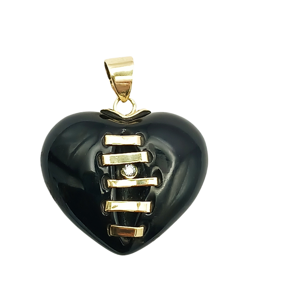 Black Onyx Carved Heart Pendant in carved stone by Christina Puchi