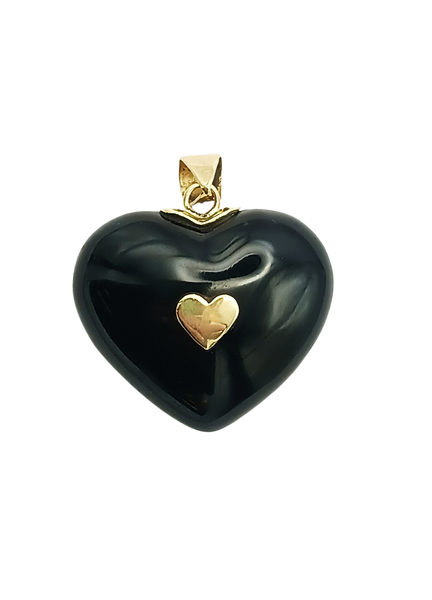 Black Onyx Carved Heart Pendant in carved stone by Christina Puchi